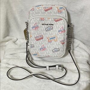 Michael Kors White Graphic Crossbody Bag